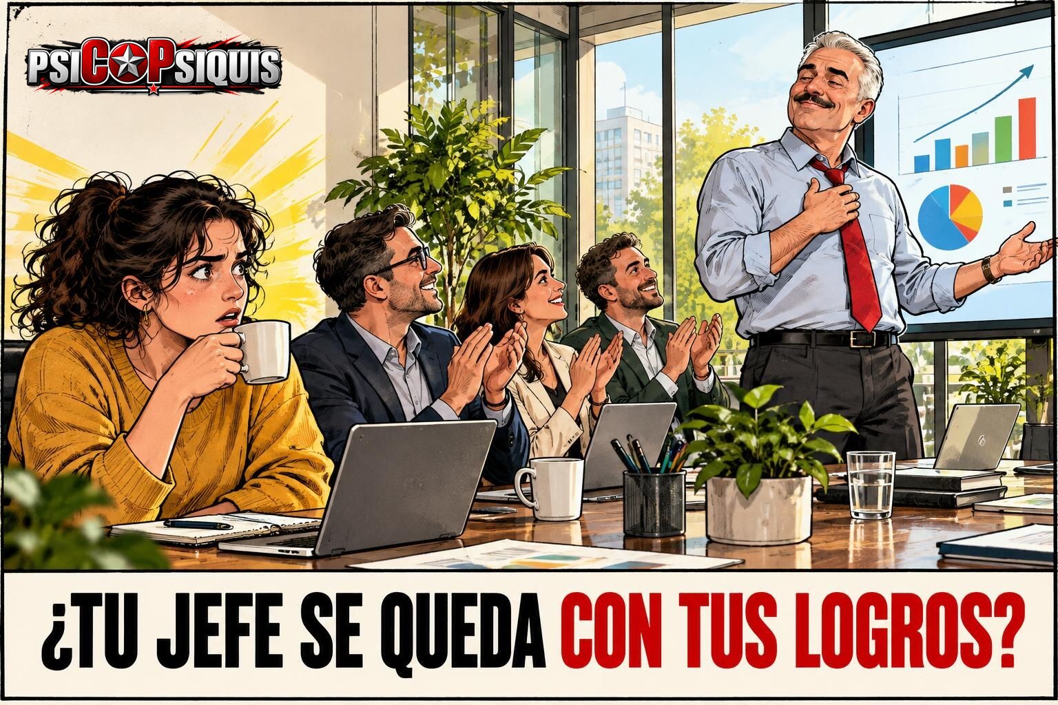Jefe narcisista presenta como suyo el trabajo de una empleada en una reunión