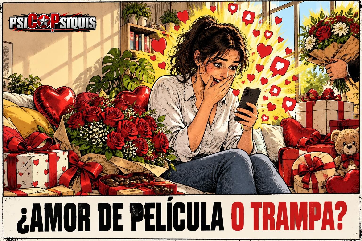 Mujer recibe a la vez flores, regalos y decenas de mensajes en el móvil al principio de una relación con love bombing